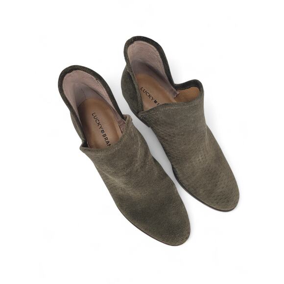 Lucky Brand Baley‎ Women's Ankle Booties Olive Suede Size 8.5 M Low Heel Western - Picture 5 of 7